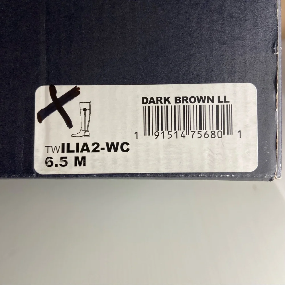 Tommy Hilfiger Twilia2 Wide Calf Riding Boots 6.5 Brown Gold Logo NIB